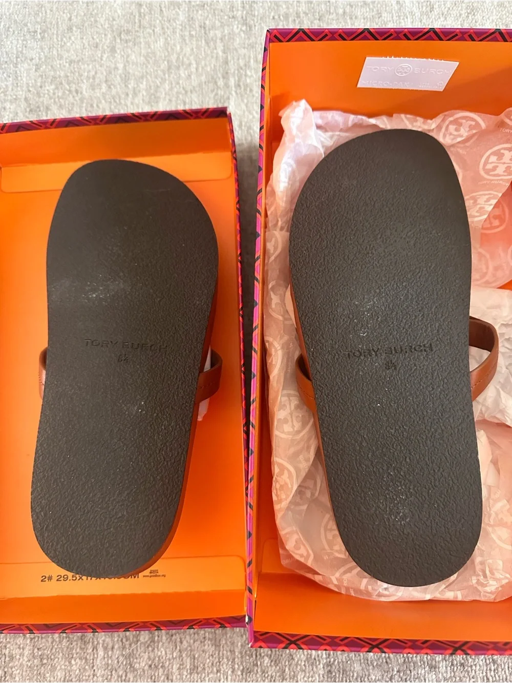 Tory Burch Cognac Leather Logo Thong Sandals